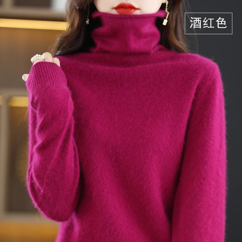 CHICUU Women Mink Cashmere Sweater Turtleneck Pullover Autumn Winter Basic Soft Warm Clothing 100% Mink Cashmere Knitwear Tops