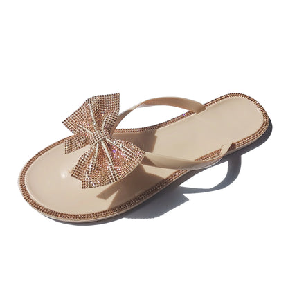 Summer New Clip-foot Bow Flash Drill Sandals and Slippers Women's Flip-flops Fashion Shoes  Clear Slippers Women  Summer Slipper