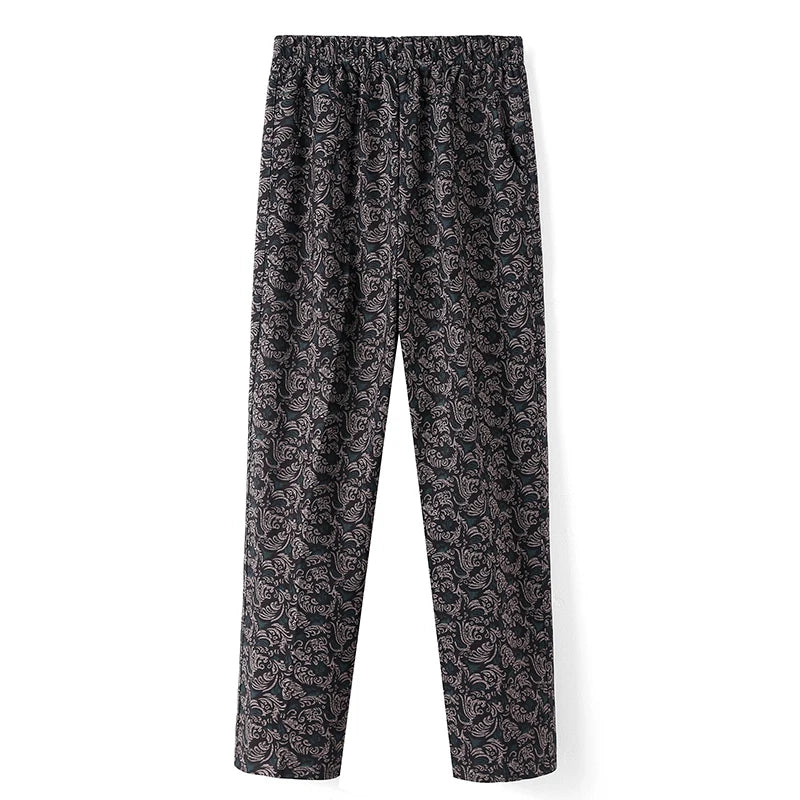 8XL 9XL Middle-aged Women Trousers New Print Elasti High Waist Casual Pants Spring and Autumn Straight Pants Oversize Grandma Pa