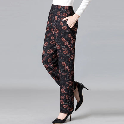 8XL 9XL Middle-aged Women Trousers New Print Elasti High Waist Casual Pants Spring and Autumn Straight Pants Oversize Grandma Pa