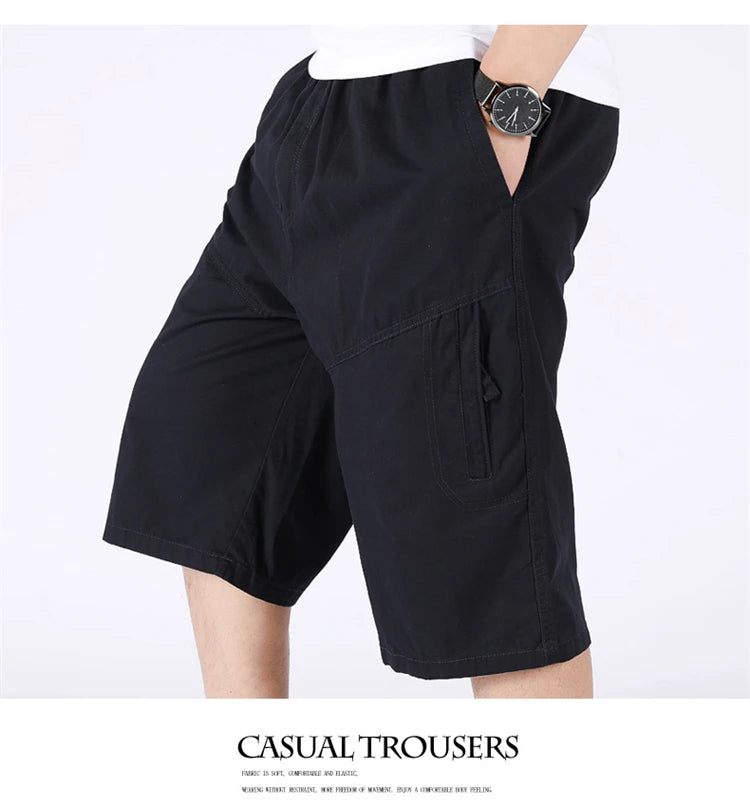Loose Casual Men Cargo Shorts Summer Pants Elastic Waist Large Size Outdoor Jogging Sweatpants Trend Multi Pockets Short Pants