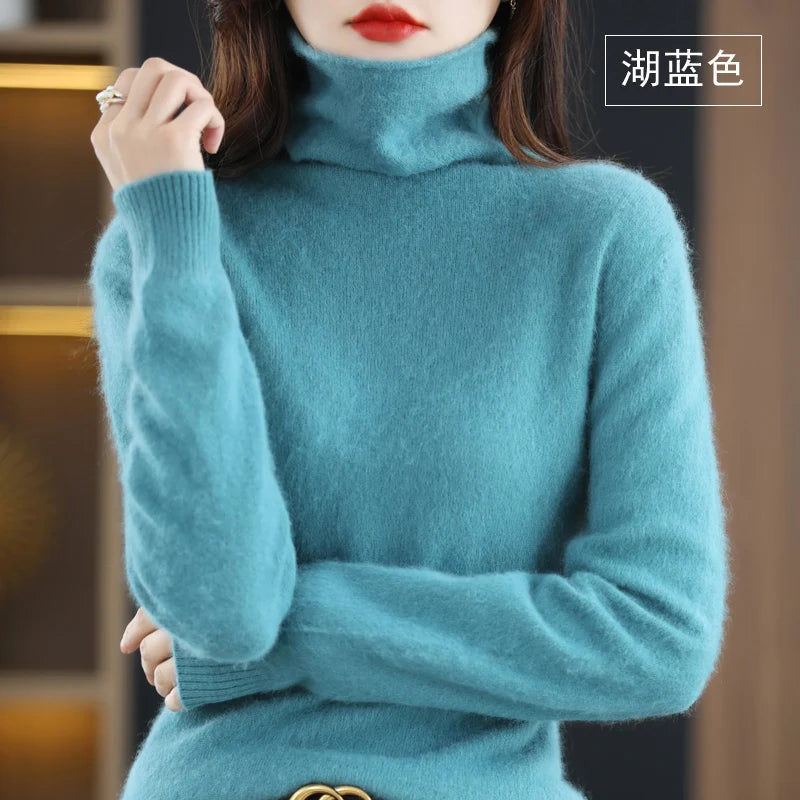 CHICUU Women Mink Cashmere Sweater Turtleneck Pullover Autumn Winter Basic Soft Warm Clothing 100% Mink Cashmere Knitwear Tops