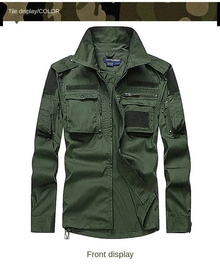 Summer Sets Mens Outdoor Breathable Multiple Pockets Combat Long Sleeve Shirts Cargo Pants Suits Male