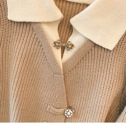 New 2026 Autumn Winter Design Splicing Slim Women Knitted Cardigan Sweater Jacket Fashion Fake Two Items Loose Ladies Top