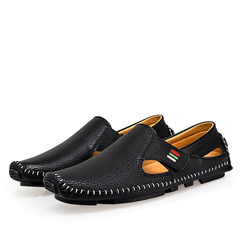 New 2023 Summer Breathable Leather Shoes Men Casual Loafers Brand Design Handmade Men Flats Soft Leather Moccasins Boat Shoes