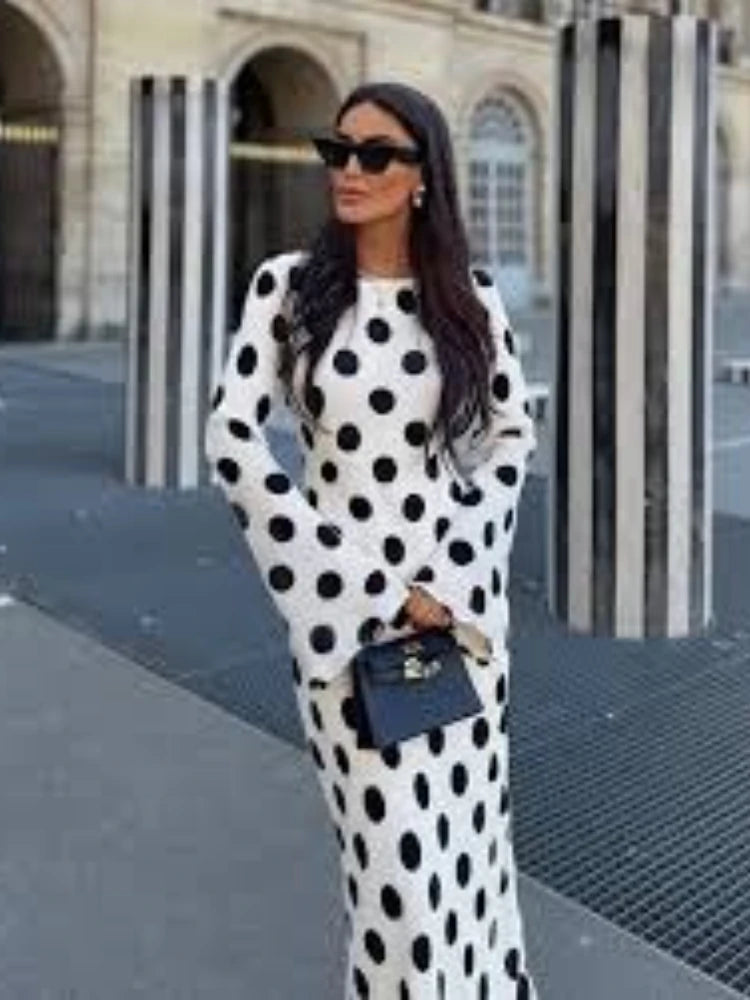 2025 Summer Fashion Series New Women's Elegant Dress Long Tight Sexy Horn Sleeve Wave Point A Long Skirt Vacation Long Run
