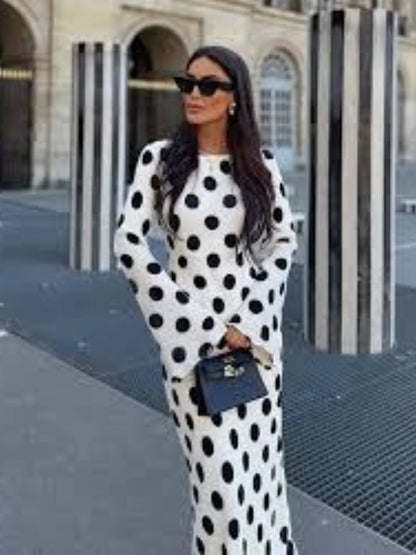 2025 Summer Fashion Series New Women's Elegant Dress Long Tight Sexy Horn Sleeve Wave Point A Long Skirt Vacation Long Run