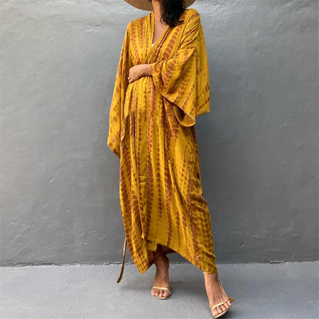New 11 Colors Printed Long Sleeve With Belt Tunic Beach Cover Up Cover-ups Beach Dress Beach Wear Beachwear Female Women V4521