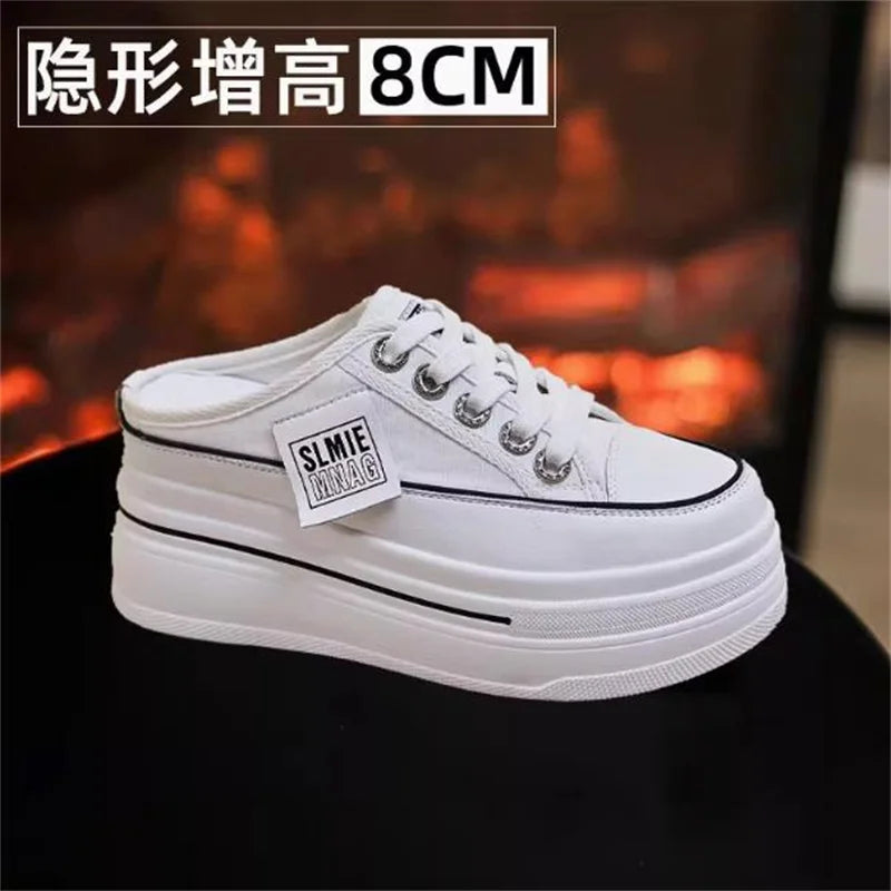 Summer White Korean Version of The Thick-soled Women's Vulcanized Shoes Fashion Mesh Breathable Non-slip Baotou Slippers 34-40