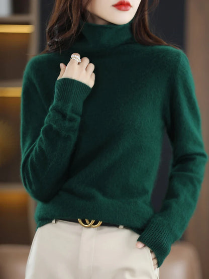 CHICUU Women Mink Cashmere Sweater Turtleneck Pullover Autumn Winter Basic Soft Warm Clothing 100% Mink Cashmere Knitwear Tops