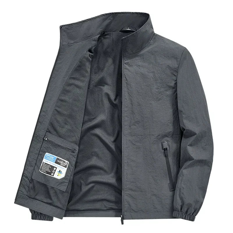 Casual Loose Fit Men's Jacket Spring Autumn Stand Collar Big Size Coat Comfortable Lightweight Business Style