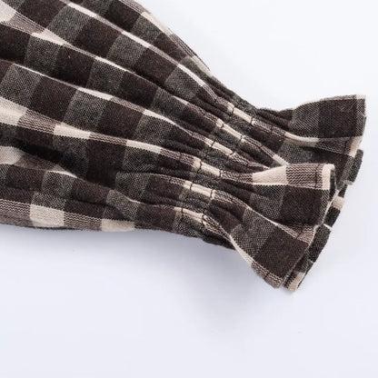 KONDALA Trendy Casual Plaid Slim Shirts Women Elegant Long Sleeve Stretch Bust Tops 2026 Spring Chic Holiday Fold Pleated Shirts
