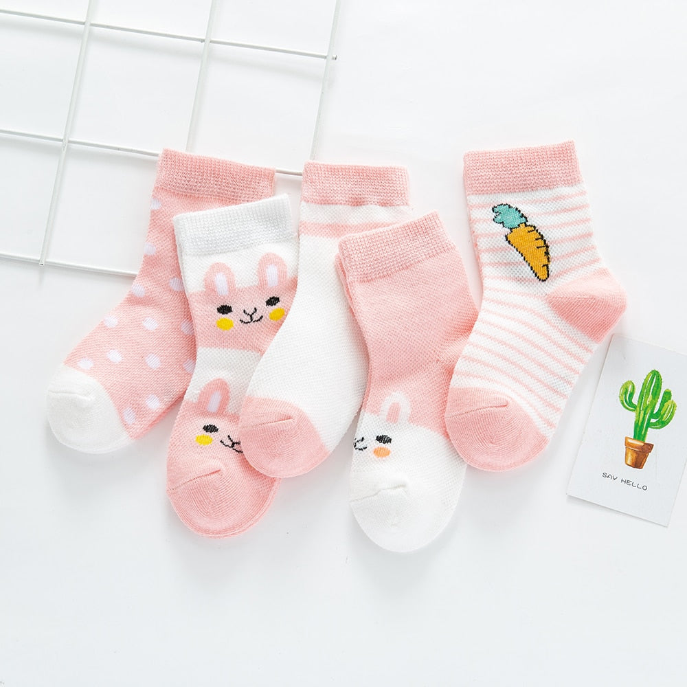5Pairs/lot 0-2Y Baby Socks Summer Cotton Cartoon Animal Kids Socks Carrot Girls Mesh Cute Newborn Boy Toddler Socks Baby