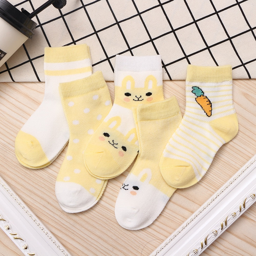 5Pairs/lot 0-2Y Baby Socks Summer Cotton Cartoon Animal Kids Socks Carrot Girls Mesh Cute Newborn Boy Toddler Socks Baby