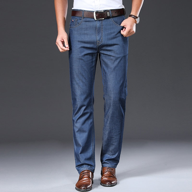 BROWON Brand 2022 Men Jeans Summer Thin Breathable Soft Mid Straight Regular Men's Jeans Trousers Vintage Mens Clothing