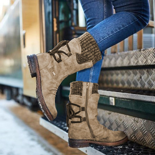 Women Ankle Boots Winter 2021 Side Zipper Snow Boots Booties Women Lace Up Women Shoes Size 43 Retro Knitting Boots Botas Mujer
