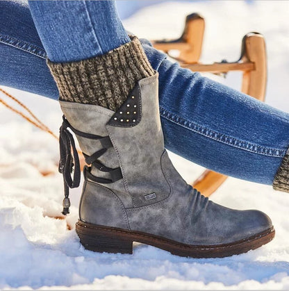 Women Ankle Boots Winter 2021 Side Zipper Snow Boots Booties Women Lace Up Women Shoes Size 43 Retro Knitting Boots Botas Mujer