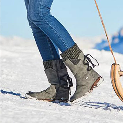 Women Ankle Boots Winter 2021 Side Zipper Snow Boots Booties Women Lace Up Women Shoes Size 43 Retro Knitting Boots Botas Mujer