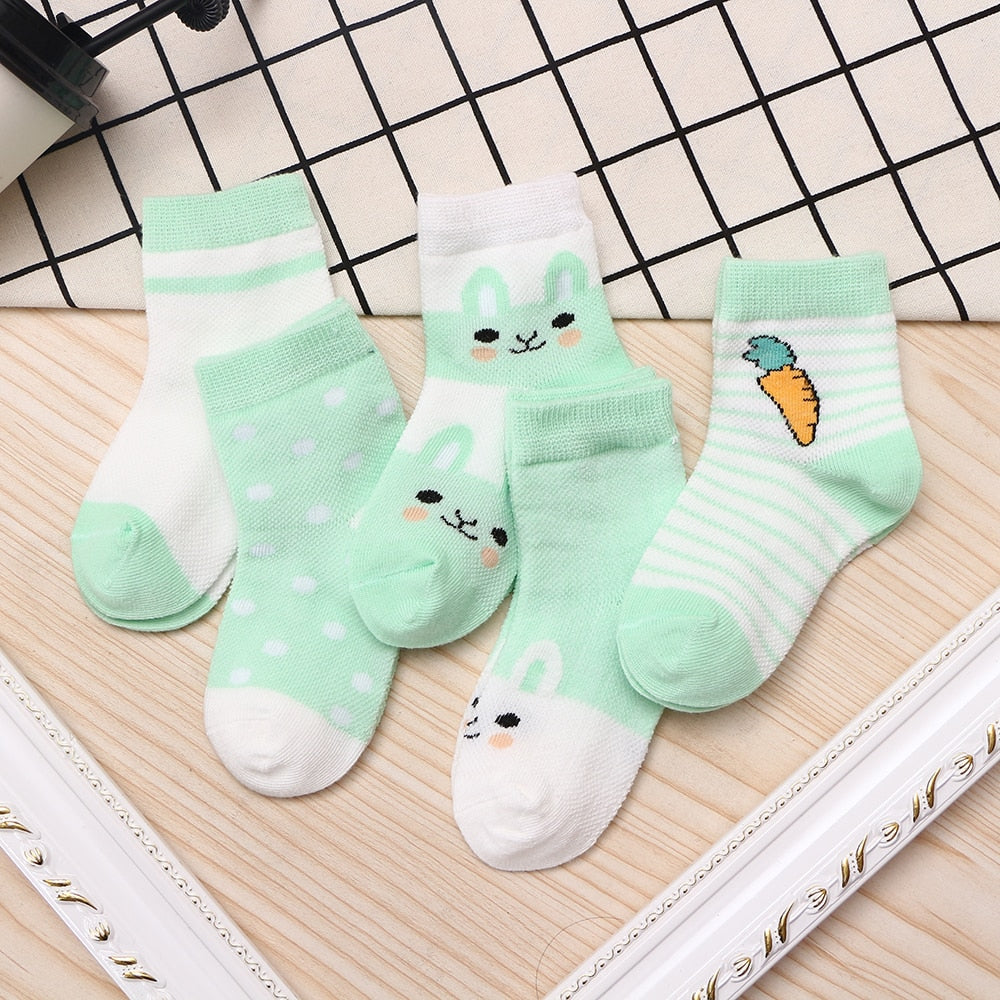 5Pairs/lot 0-2Y Baby Socks Summer Cotton Cartoon Animal Kids Socks Carrot Girls Mesh Cute Newborn Boy Toddler Socks Baby