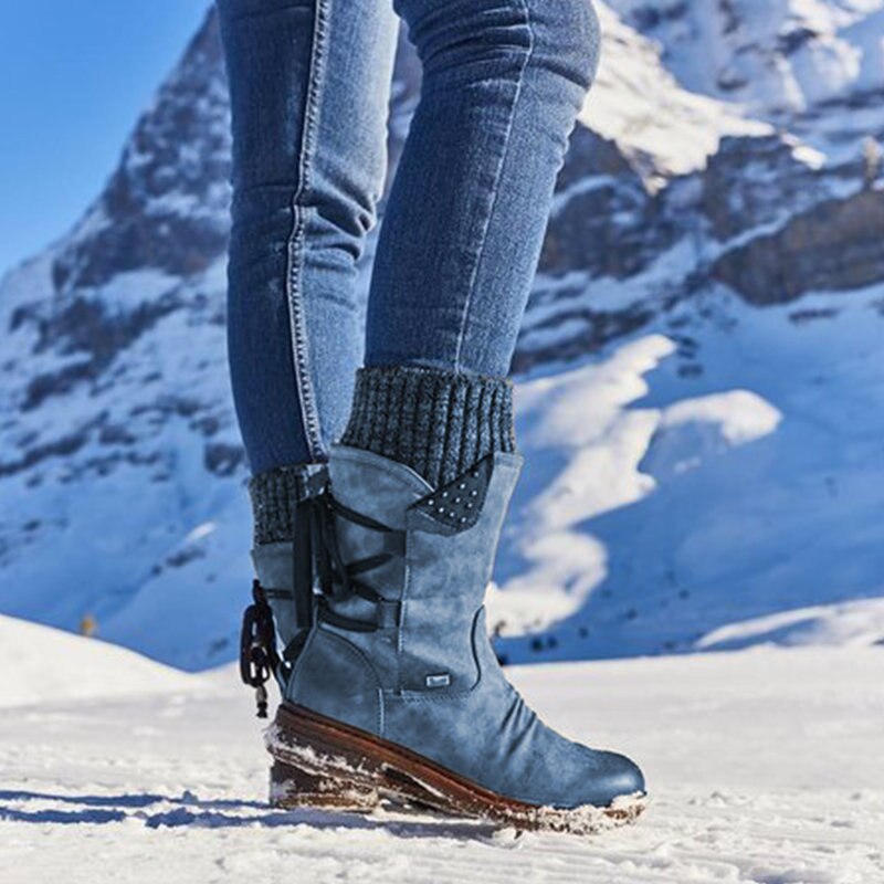 Women Ankle Boots Winter 2021 Side Zipper Snow Boots Booties Women Lace Up Women Shoes Size 43 Retro Knitting Boots Botas Mujer