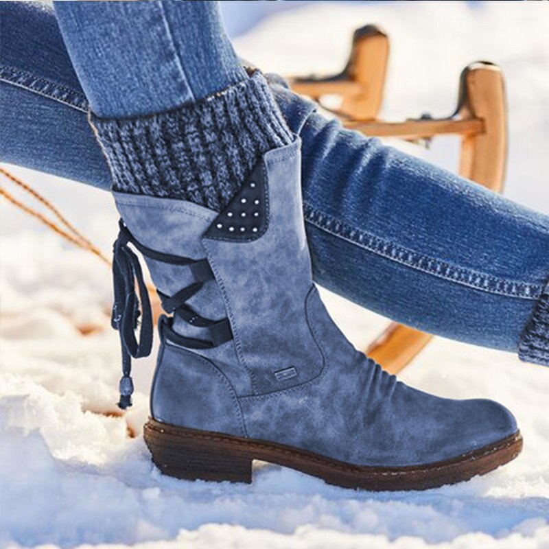 Women Ankle Boots Winter 2021 Side Zipper Snow Boots Booties Women Lace Up Women Shoes Size 43 Retro Knitting Boots Botas Mujer