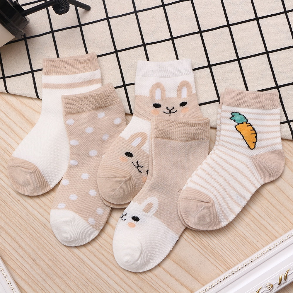 5Pairs/lot 0-2Y Baby Socks Summer Cotton Cartoon Animal Kids Socks Carrot Girls Mesh Cute Newborn Boy Toddler Socks Baby