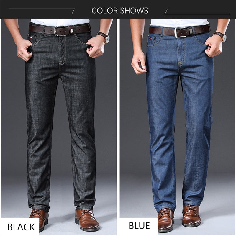 BROWON Brand 2022 Men Jeans Summer Thin Breathable Soft Mid Straight Regular Men's Jeans Trousers Vintage Mens Clothing