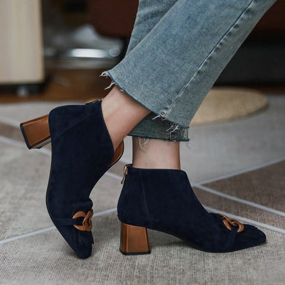 2021 Autumn/Winter Women Boots Sheep Suade Round Toe Square Heel Mid-Heel Ankle Boots Fringed Zipper Fashion Office Lady Shoes