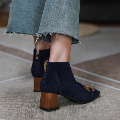 2021 Autumn/Winter Women Boots Sheep Suade Round Toe Square Heel Mid-Heel Ankle Boots Fringed Zipper Fashion Office Lady Shoes